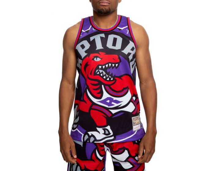  Mitchell & Ness Men NBA Toronto Raptors Big Face Black Gold Jersey HCTKJKBIGFACETR, S