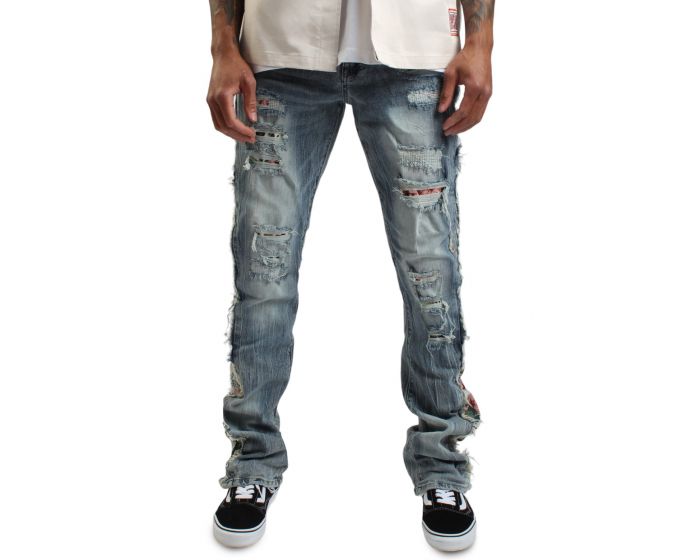 SMOKE RISE Hillside Taped Stack Jeans JP24113SK-BLUE - Shiekh SMOKE RISE Hillside Taped Stack Jeans JP24113SK-BLUE - Shiekh