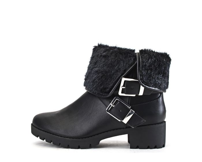 SHIEKH Low Heel Fur Ankle Boot Eris-S FD ERIS-S/BLK - Shiekh