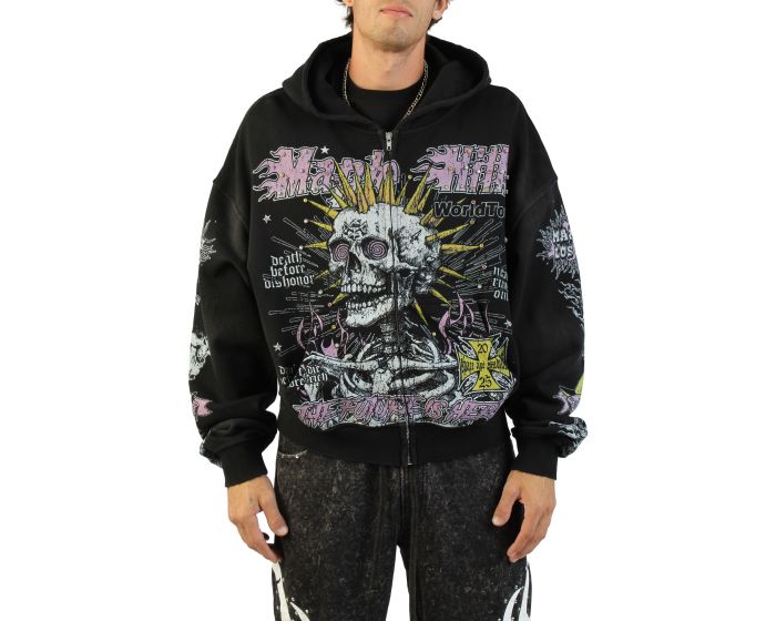 AKS Skull Spike Zip Hoodie SAJAN26JK_01BLK - Shiekh