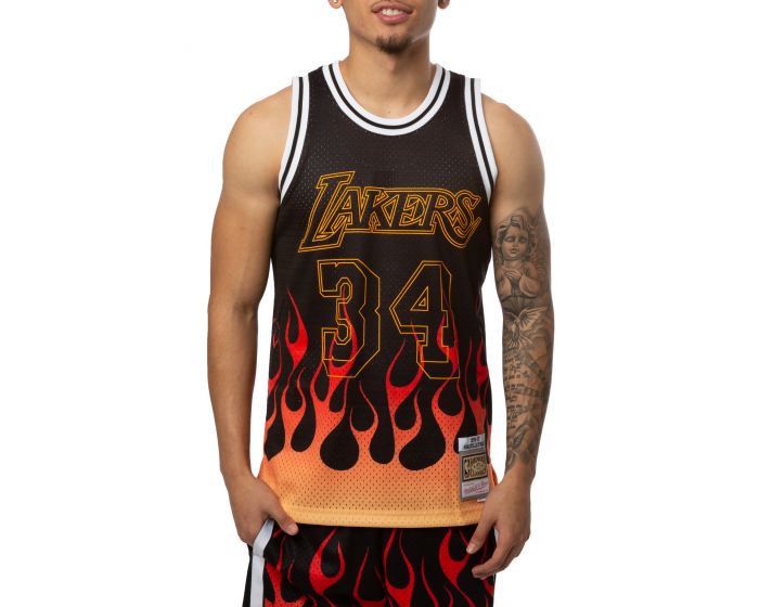 Shaquille O'Neal Los Angeles Lakers Mitchell & Ness 1996-97 Hardwood  Classics Flames Swingman Jersey - Black