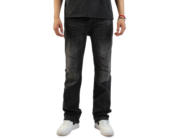 SMOKE RISE Rhinestone Speck Jeans JP25536SK-BLK - Shiekh