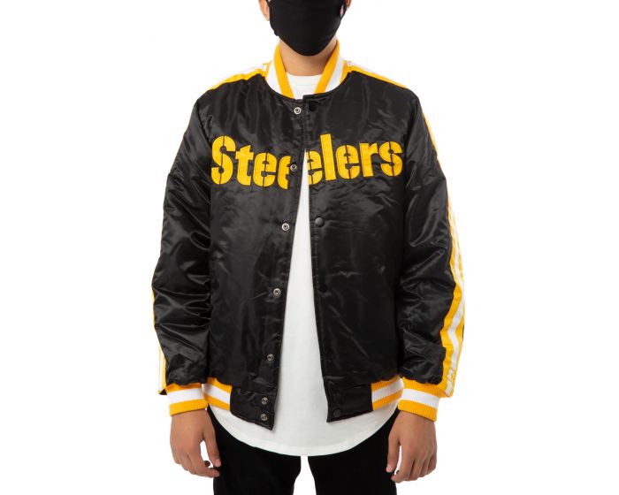 Pittsburgh Steelers Varsity Jacket Black Wool - Yellow Leather Sleeves by IW