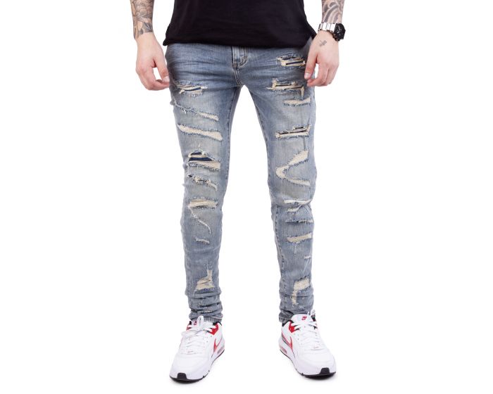 FOREIGN LOCALS Slasher Thrashed Jeans FLS-002MBLUE - Shiekh