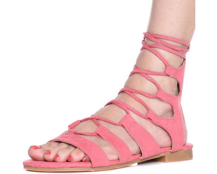 CAPE ROBBIN Emily-25 Lace-Up Sandal EMILY-25/PINK - Shiekh