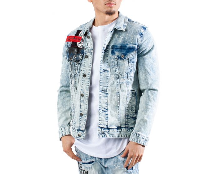 SMOKE RISE Restless Graffiti Denim Jacket JJ22112-MBLU - Shiekh