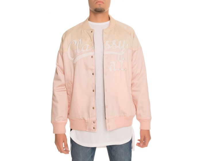 CLASSY BRAND The Classy A.F. Two Tone Baseball Jacket in Lt Pink and