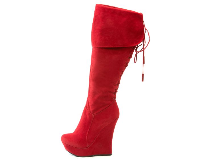 POSH 003 High Platform Wedge High Boot 003/RED VLT - Shiekh