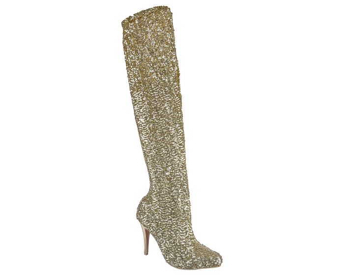 DEBLOSSOM Niki Knee-High Sequin Boot NIKI/GOLD SEQ - Shiekh