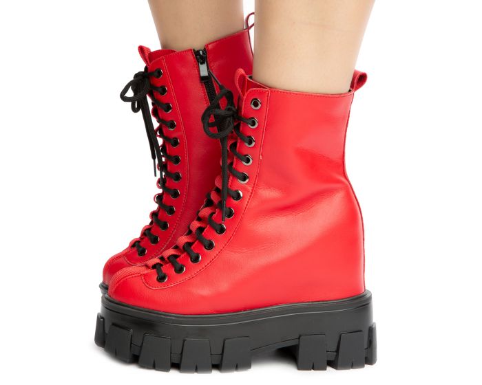 red combat boots with heels