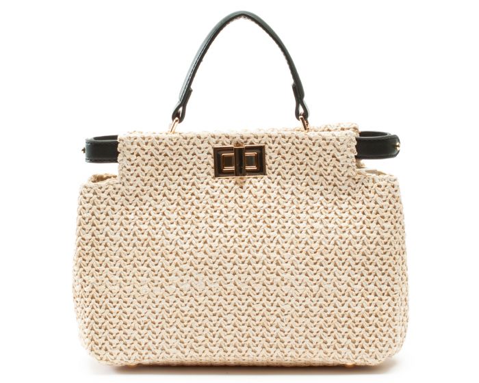 H&D ACCESSORIES, INC Faux Straw Top Handle Crossbody Bag