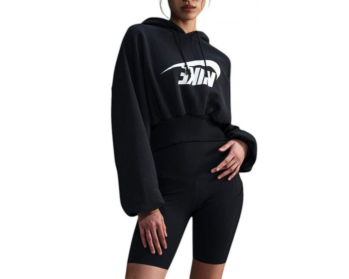nike mini swoosh oversized cropped zip through hoodie in black