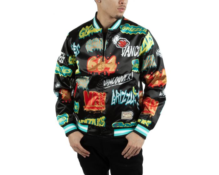 Mitchell & Ness Mens NBA Vancouver Grizzlies Double Clutch Lightweight  Satin Jacket OJBF3397-VGRYYPPPGRTL Grey/Teal