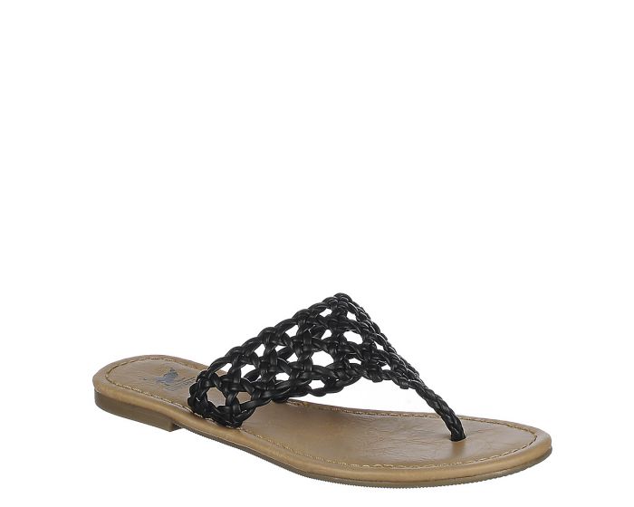 black strappy thong sandals