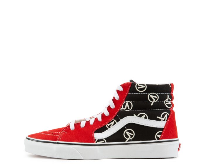 Vans high tops on sale red and black