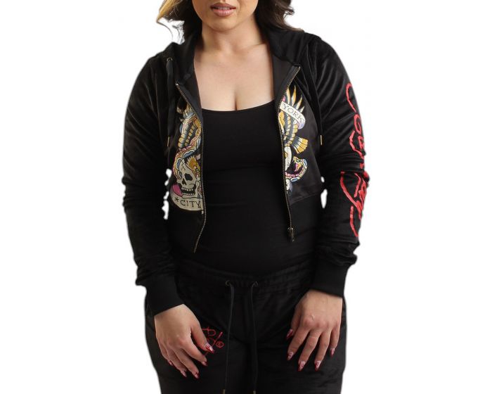 Ed Hardy 赤黒2点セット ED HARDY DEATH OR GLORY VARSITY JACKET (840313:BURGUNDY