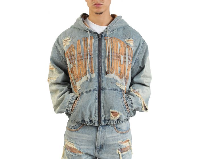 SMOKE RISE Grandeur Plaid Denim Hoodie Jacket JJ25644SK-MUN - Shiekh
