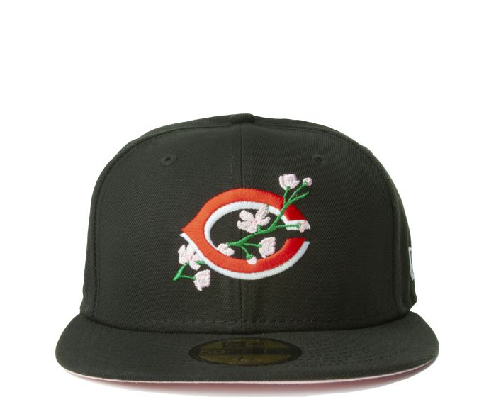 Cincinnati Reds LOGO BLOOM SIDE-PATCH Black-Pink Fitted Hat