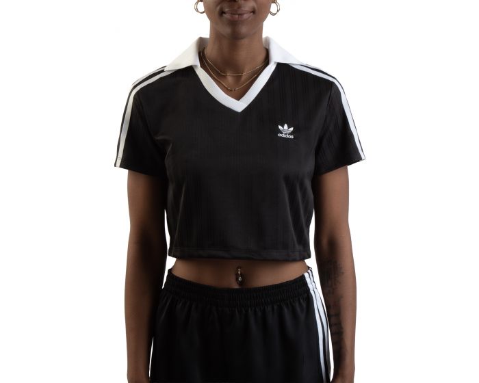 ★adidas★ Adicolor Football Jacquard V-Neck Crop Polo Shirt adidas Originals Women's