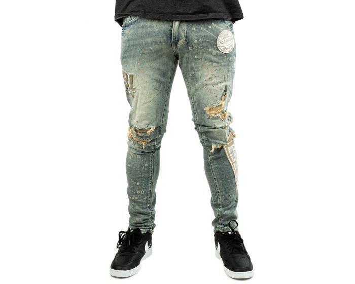 Buy Varsity Bear Patch Slim Tapered Jean Men's Jeans & Pants from SMOKE  RISE. Find SMOKE RISE fashion & more at
