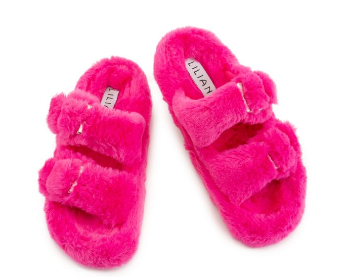 LILIANA Dearly-3 2 Strap Fur Sandals DEARLY-3-FUCH - Shiekh