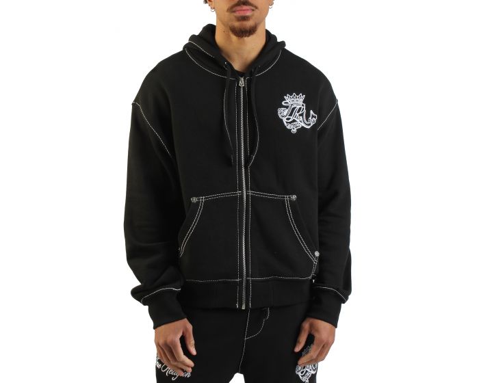 TRUE RELIGION Logo Crest Big T Boxy Zip-Up Hoodie 110150-1001 - Shiekh