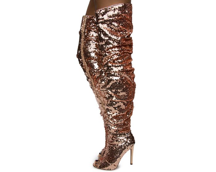 SHIEKH Women's Emelia-10 Over The Knee Boot EMELIA-10/ROSE GOLD SEQUIN ...