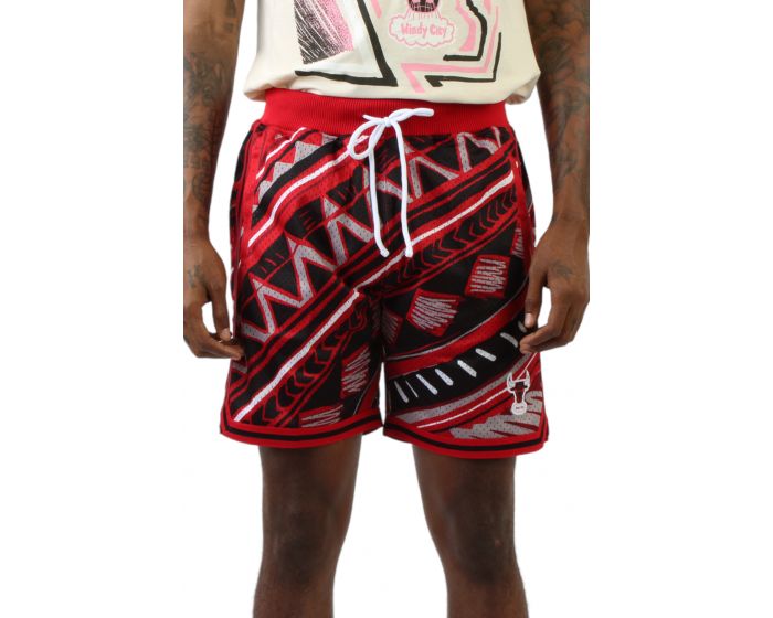 Mitchell and Ness Men's Chicago Bulls NBA Tie-Dye Fleece Shorts in Red/Black/Red Size 2XL