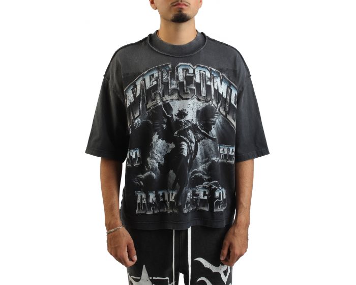 RARE PEACE Welcome Dark Ages Crop T-Shirt RT5002-GREY - Shiekh