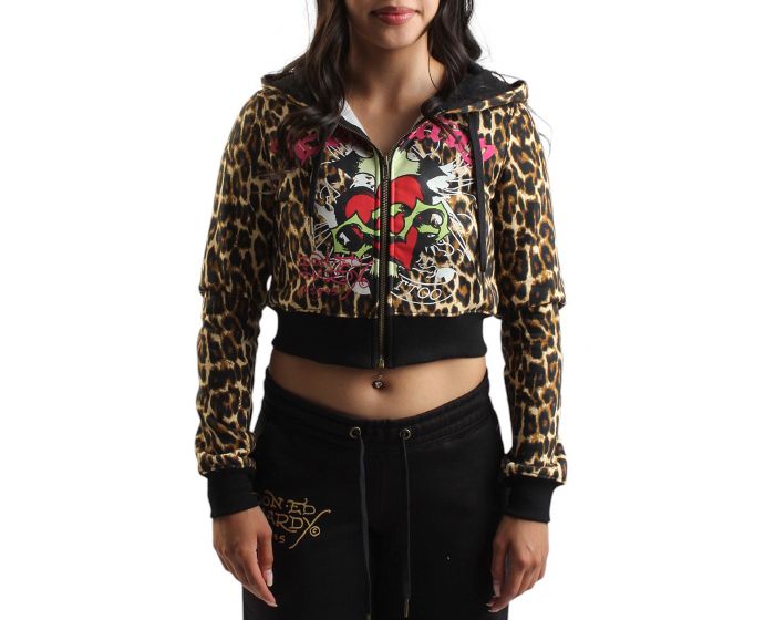 ED HARDY Sacred Heart Leopard Crop Zip Hoodie EHW1800-68 - Shiekh