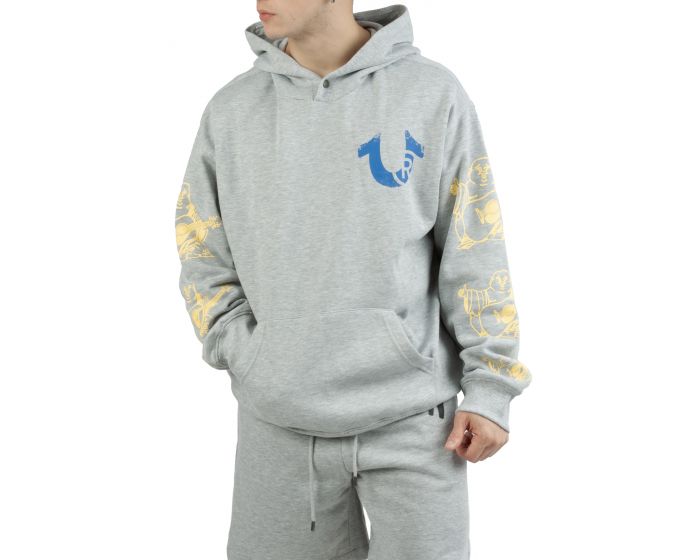 【TRUE RELIGION】 R. Point Hoodie Grey NEW TRUE RELIGION $109 GRAY BUDDHA GRAPHIC HORSESHOE ZIP UP
