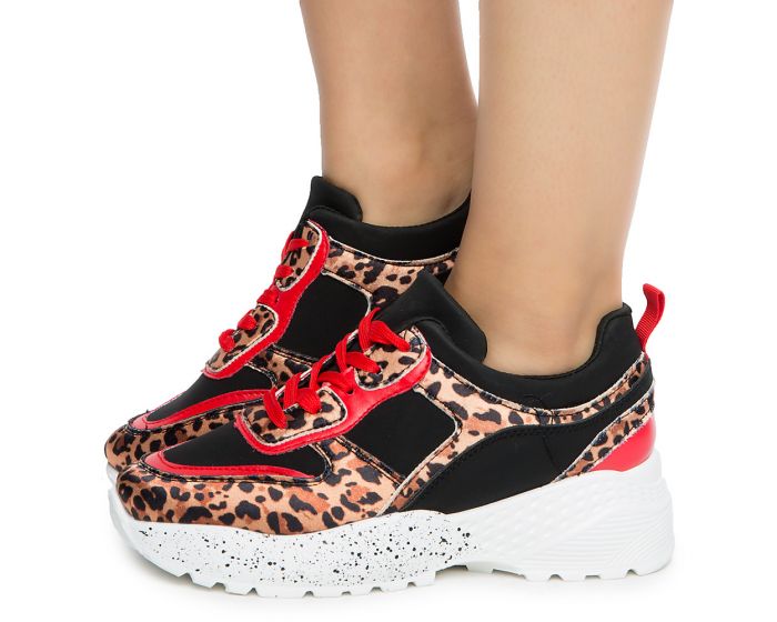 red and animal print shoes