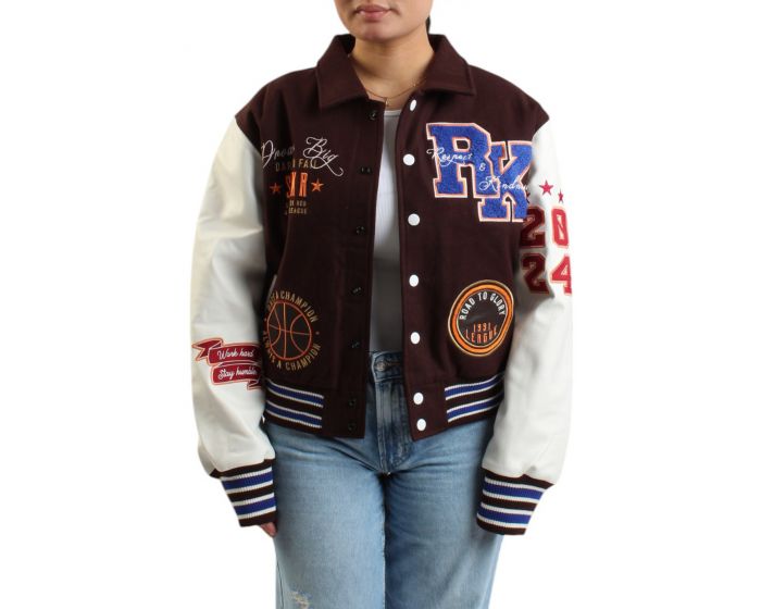 SMOKE RISE Women's Logo Patch Varsity Jacket AJ24993 - Shiekh SMOKE RISE Women's Logo Patch Varsity Jacket AJ24993 - Shiekh