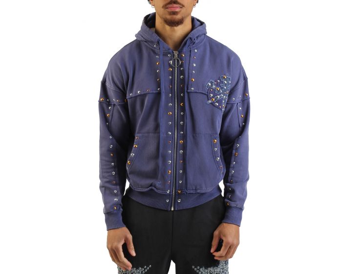HUDSON Studded Oversized Hoodie 585-NAVY - Shiekh