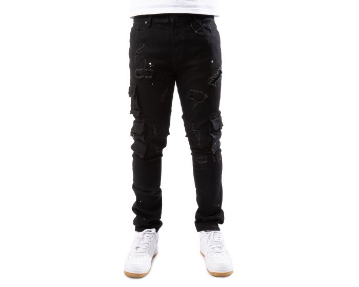 FOREIGN LOCALS Kamandi Multi Utility Cargo Jeans FL-1903BLK - Shiekh