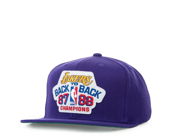 Mitchell & Ness, Accessories, Nwot Mitchell Ness Lakers Back To Back 8788  Champions Nba Hwc Hat