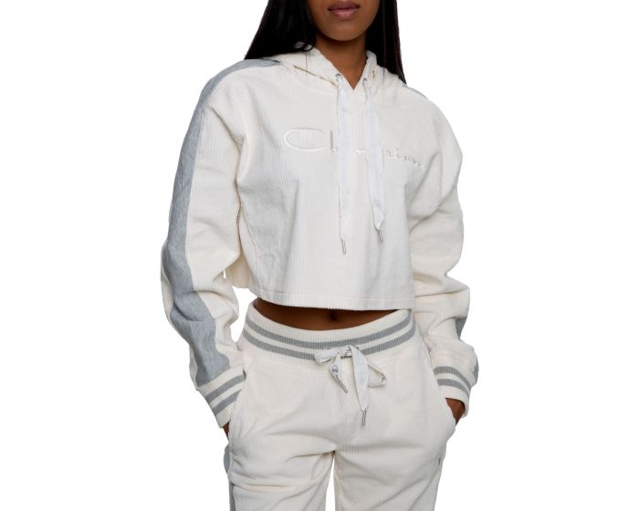 Girls Off White Corduroy Hoodie Crop Jacket
