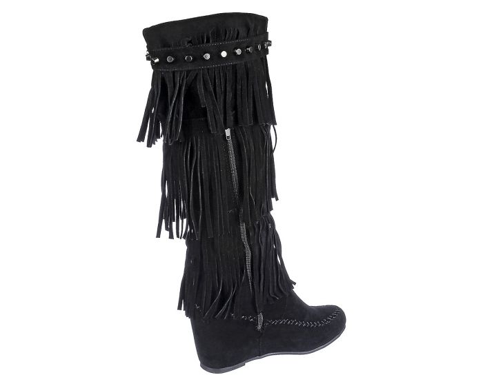 TWIN TIGER Women's Fringe Wedge Boot Bridget-02 HI BRIDGET-02HI/BLACK ...