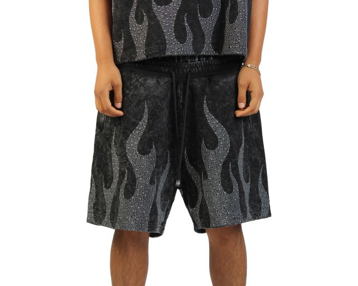 RARE PEACE Flame Grid Short RS5048-BLK - Shiekh