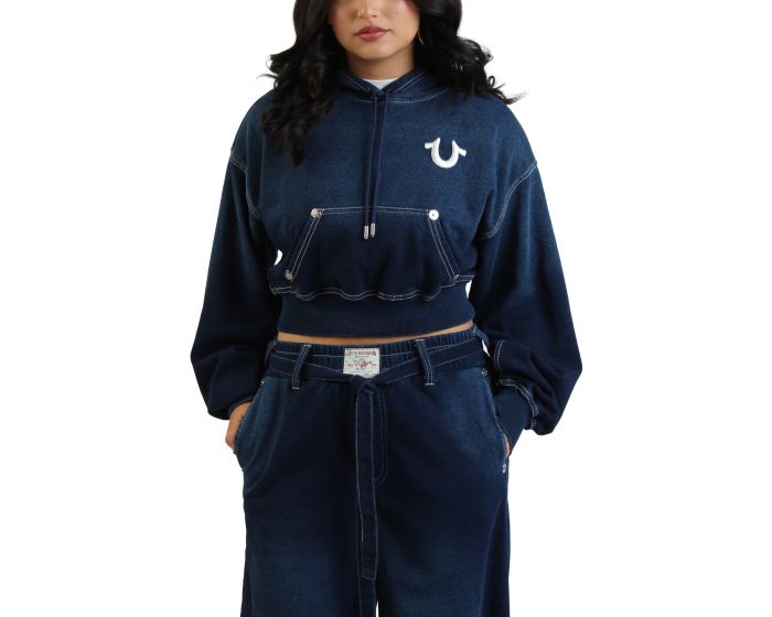 TRUE RELIGION Big T Buddha Crop Zip-Up Hoodie 210193C - Shiekh