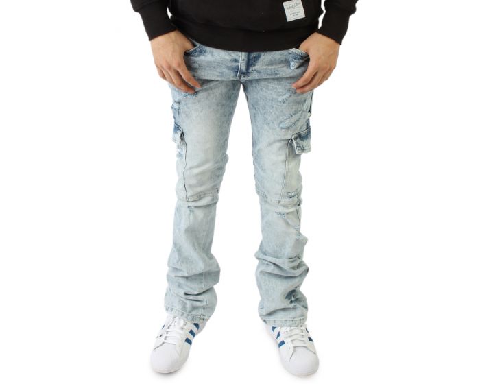 DRVN DENIM NYC Flare Stack Cargo Jeans BT21411-ICE - Shiekh