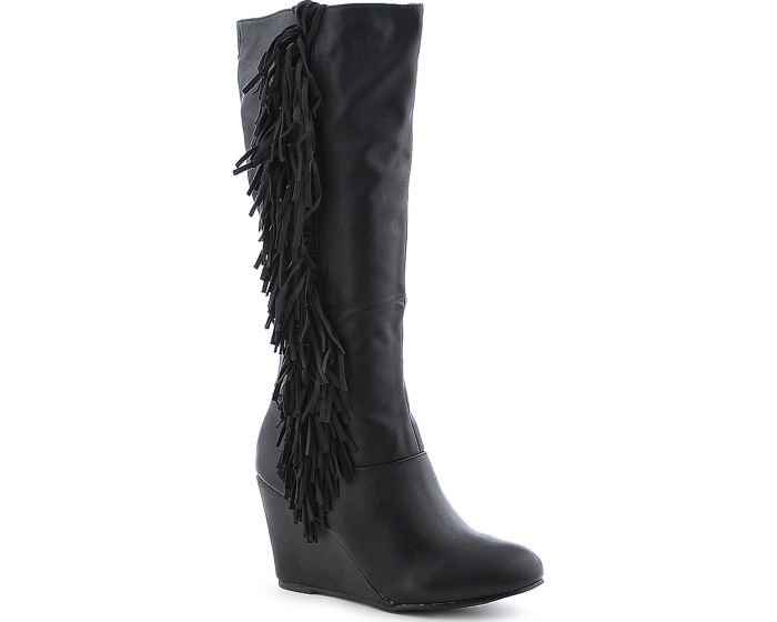 SHIEKH Fringe Platform Boot Colette-12A COLETTE-12A/BLACK - Shiekh