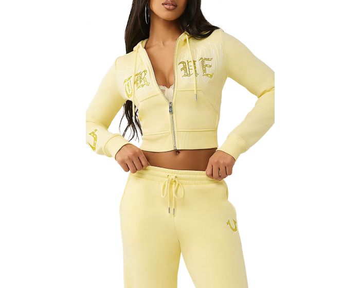 TRUE RELIGION Crystal Embroidered Shrunken Zip Hoodie 209876-7326