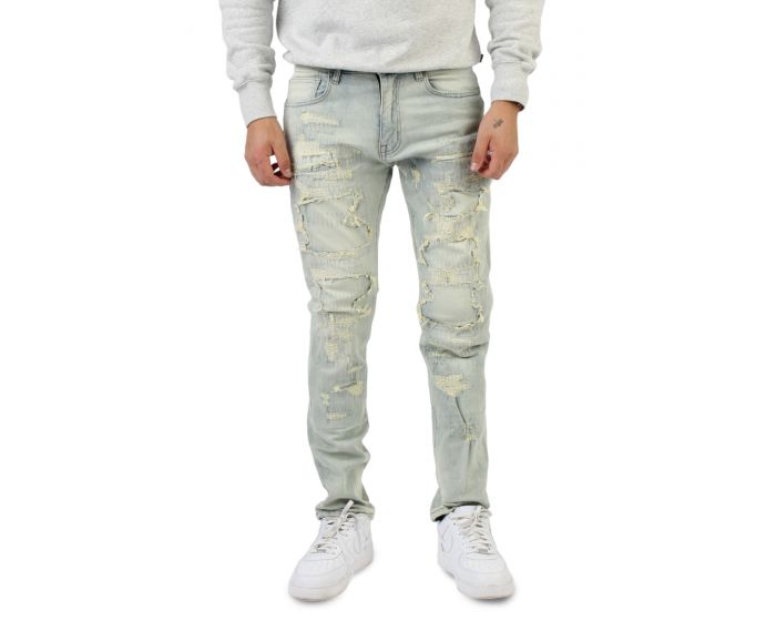 Smoke Rise Heavy Tatter Jeans JP23517SK-ELM-BLU - Shiekh