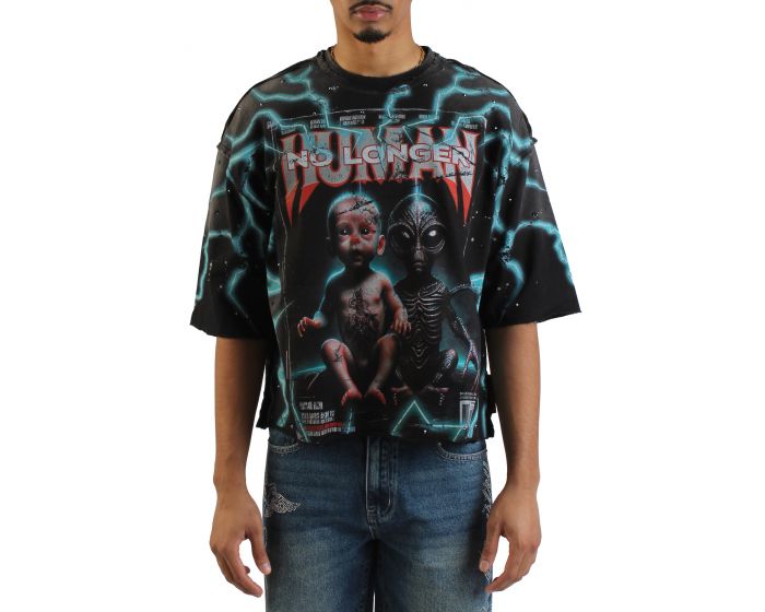FirstKhaotung Tシャツ FIRST ROW No Longer Human Cropped T-shirt FRM1012-BLK - Shiekh