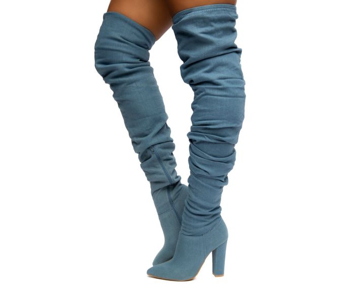 denim dress thigh high boots thigh high and mini