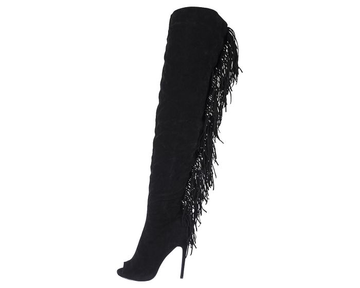 thigh high fringe boots