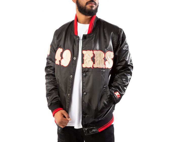 SAN FRANCISCO 49ERS NINERS NIKE RED STARTER STYLE SATIN RED BOMBER JACKET  MEN XL