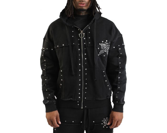 HUDSON Crystal Star Zip-Up Hoodie 605-BLK - Shiekh