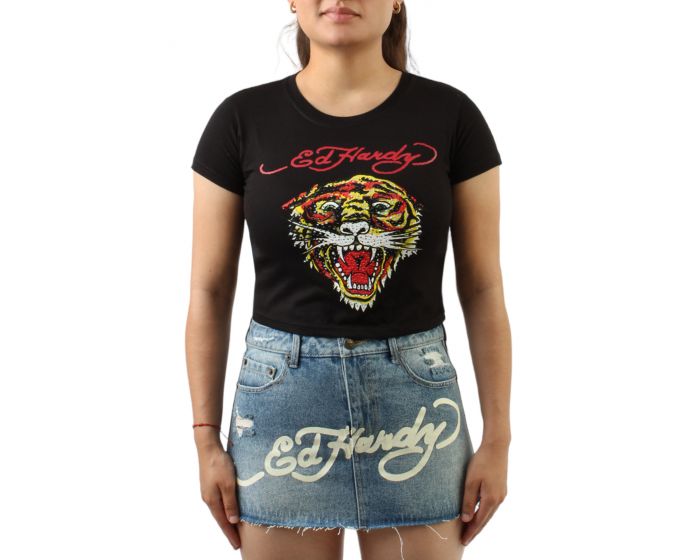 Ed Hardy Retro Tiger Baby T-Shirt - Black Small, Women's